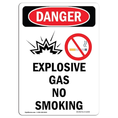 OSHA Danger Sign, Explosive Gas No Smoking, 18in X 12in Rigid Plastic